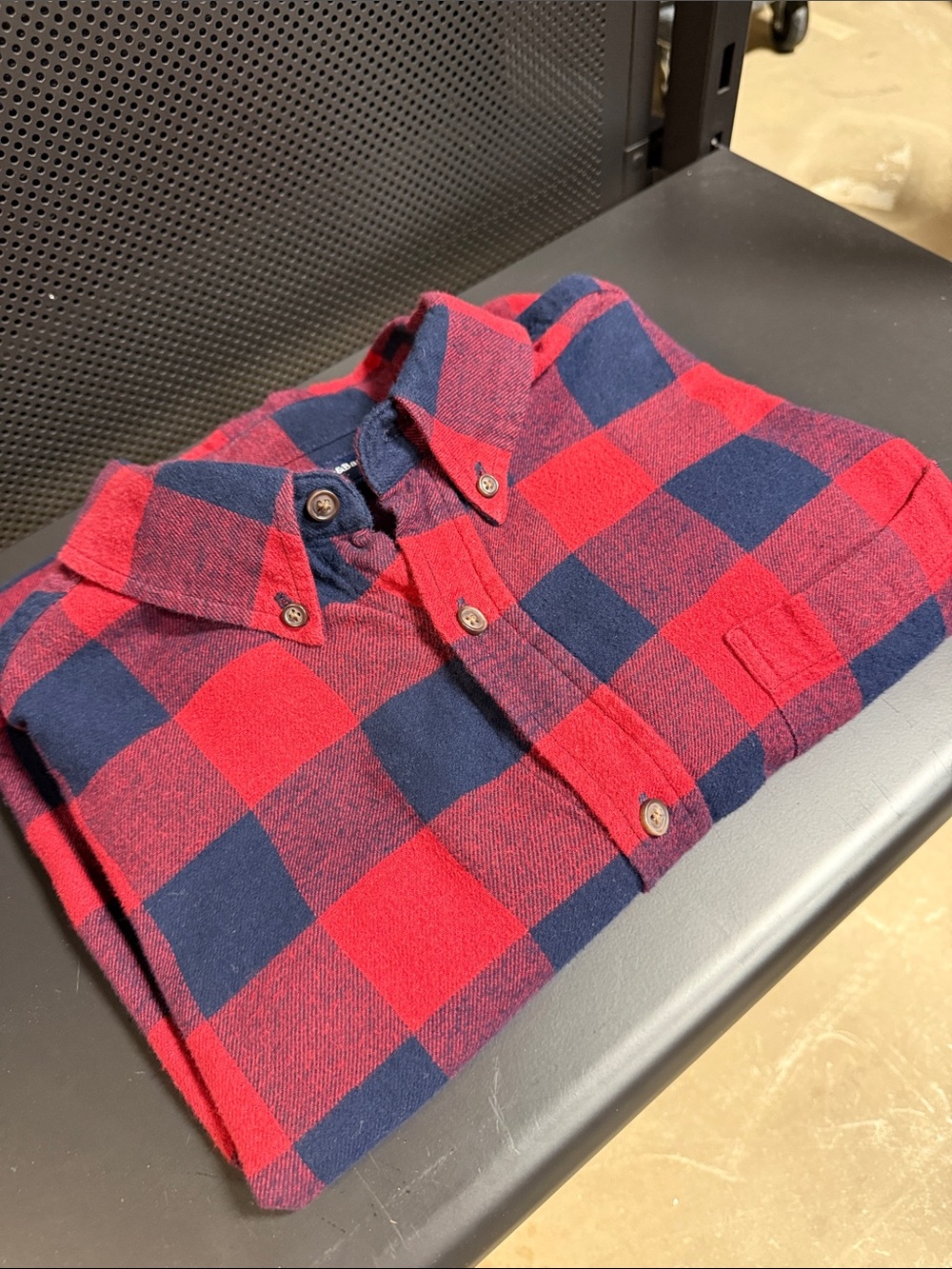 Croft & Barrow - Red and Navy Check Button-Down Shirt - Casual Plaid